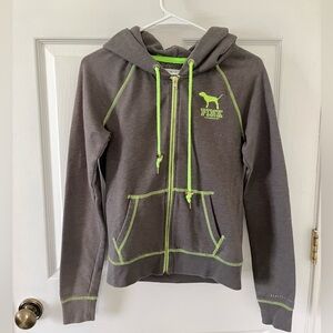 PINK Victoria Secret Limited Edition Gray and Neon Green Full Zip Hoodie